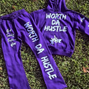 SWEATSUIT W/STACKED-PURPLE