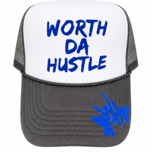 TRUCKER HAT-GRAY &WHITE w/ ROYAL BLUE